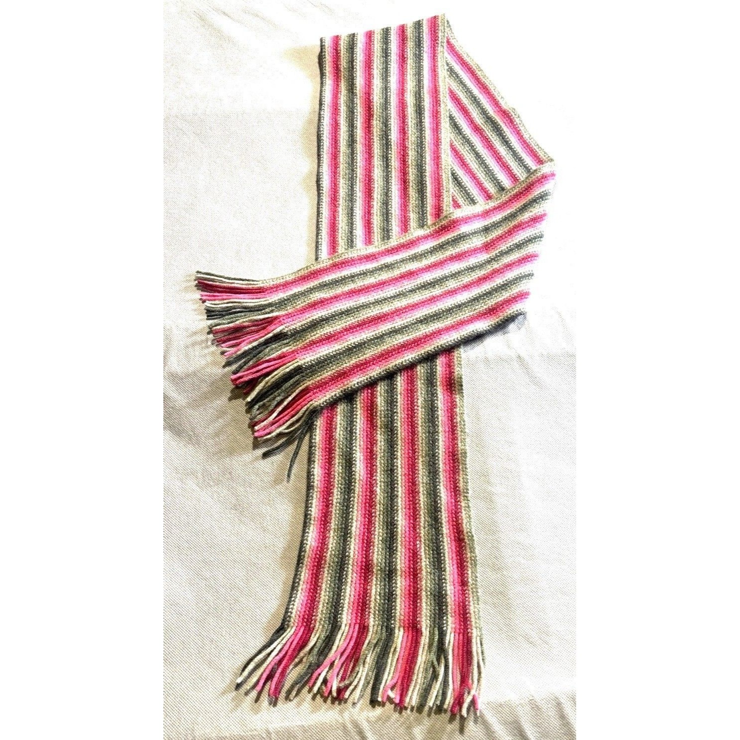 Vntage Jigsaw Junior Pure New Wool Striped Scarf Multicolor Fringe Scotland Made — image 7 of 8